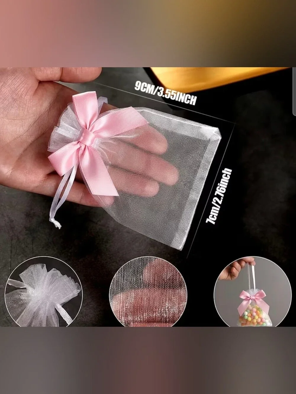 Organza Gift Bag with Pink Satin Bow - Qty 50